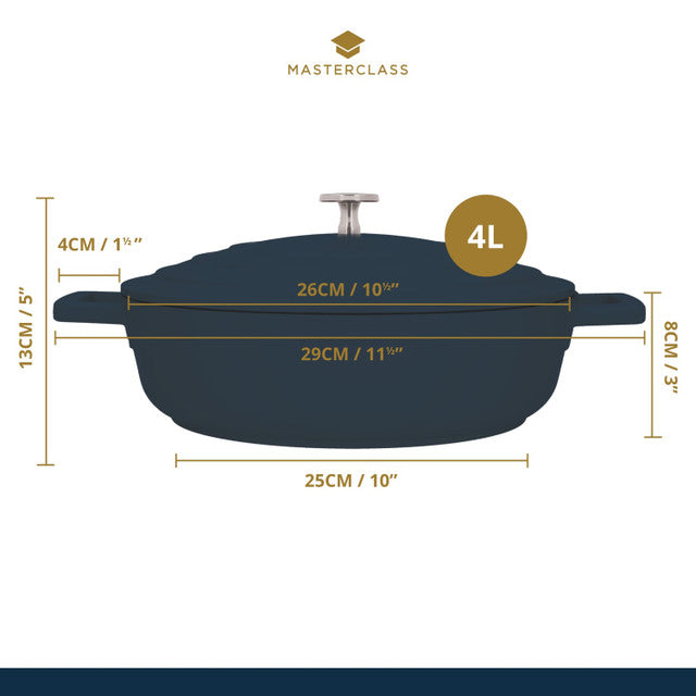 MasterClass Cast Aluminium Shallow Casserole Dish, 4L, Cream