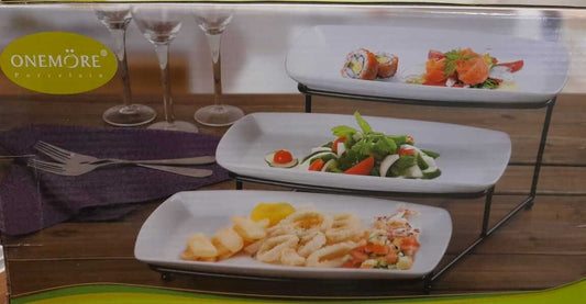 Onemore Ceramic Rectangle 3 Step Platter Set With Black Rack 132.206