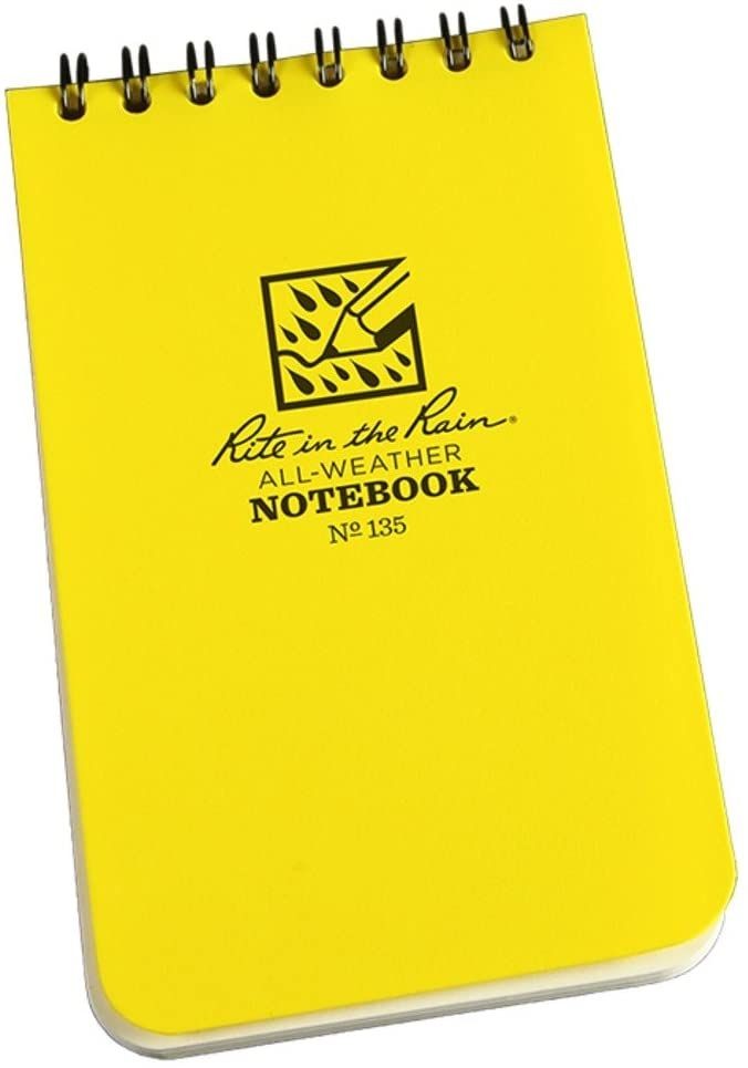 Rite in the Rain All-Weather Top-Spiral Notebook, 3" x 5" Yellow Cover, Universal Pattern.