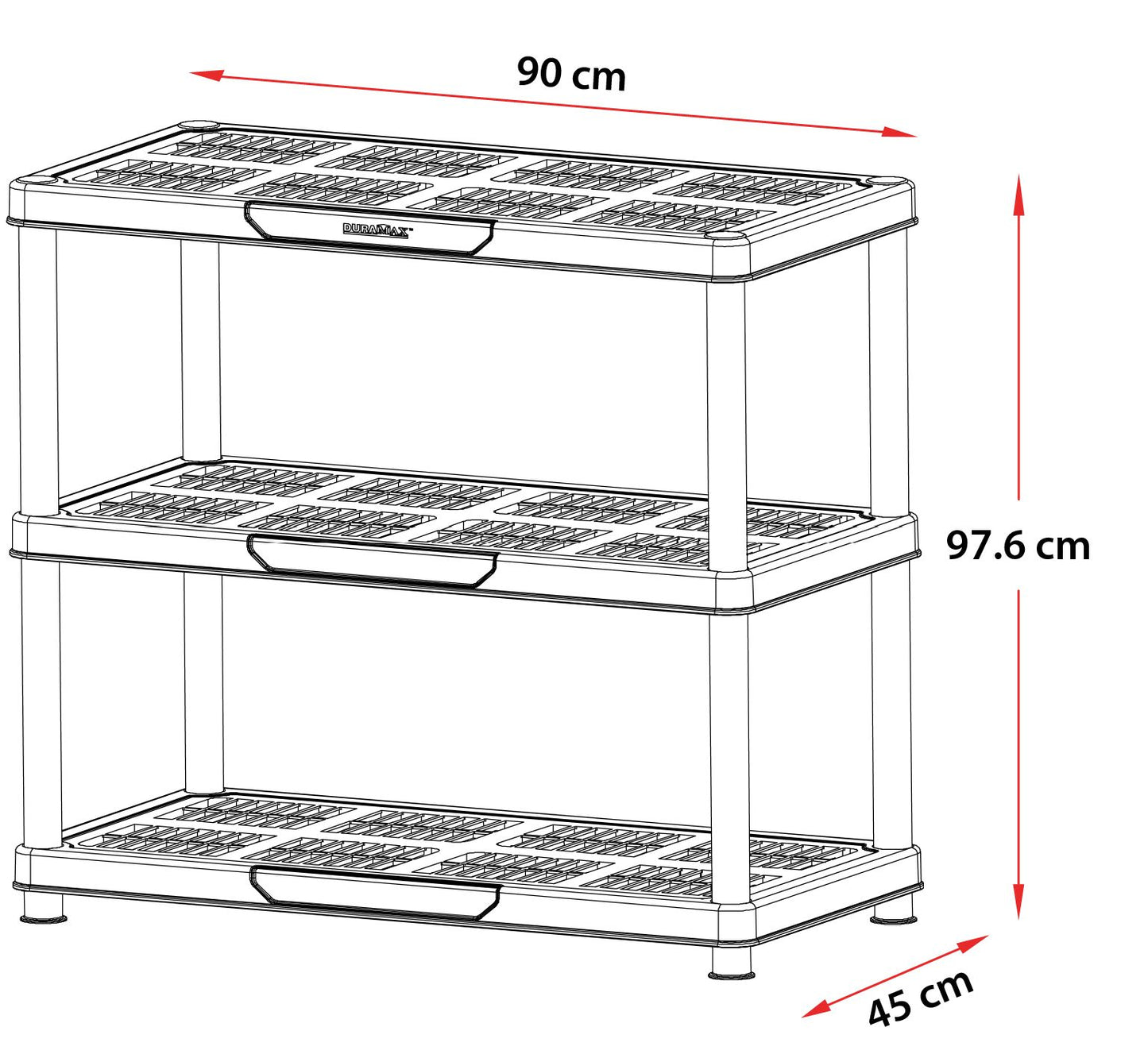 Duramax Plastic 3 Tier Shelving Rack Black 90X45X98 CM