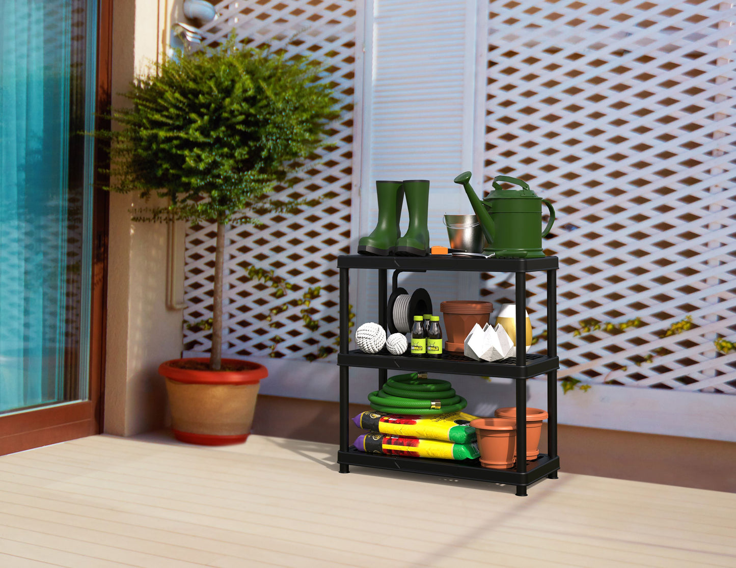 Duramax Plastic 3 Tier Shelving Rack Black 90X45X98 CM