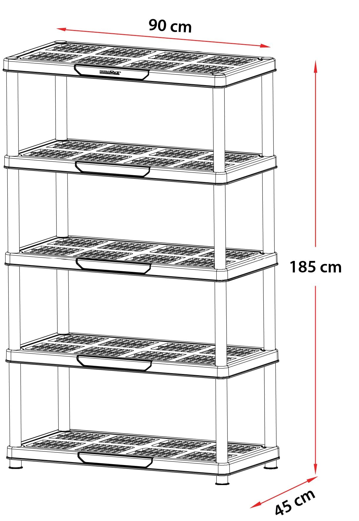 Duramax Plastic 5 Tier Shelving Rack Black 90X45X185 CM