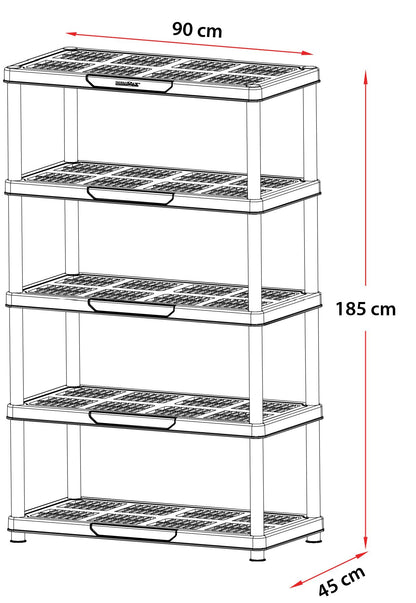 Duramax Plastic 5 Tier Shelving Rack Black 90X45X185 CM