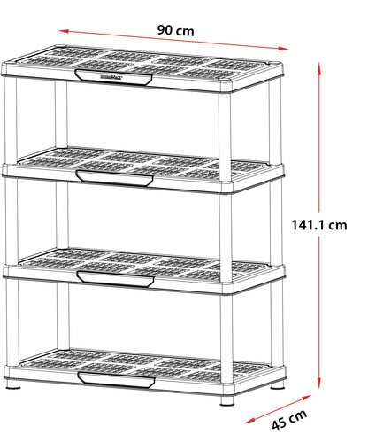 Duramax Plastic 4 Tier Shelving Rack Black 90X45X141 CM