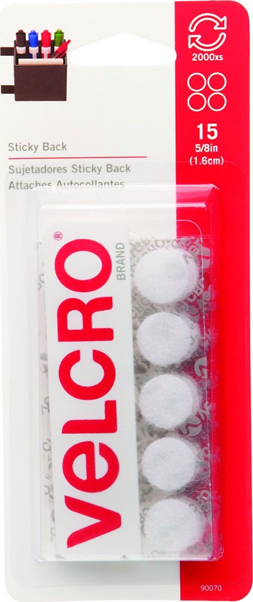 Velcro Brands 90070 Sticky Back 5/8 Inch Coin Fastener White Pack Of 15
