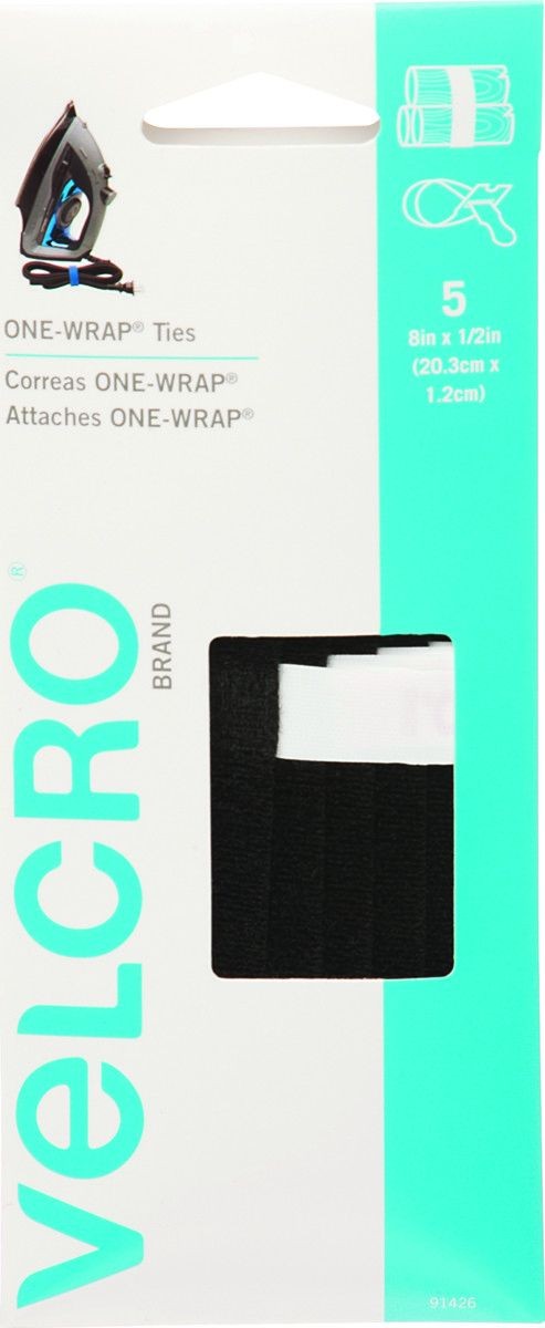 Velcro Brands 91426 One Wrap Straps 8 By 1/2 Inch Black Cable Wrap Straps