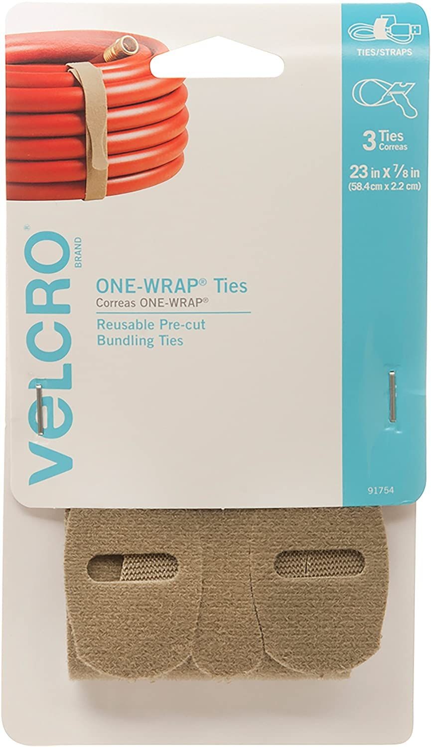 Velcro Brands 91754 ONE-WRAP Ties Reusable Pre-cut and Self Gripping Heavy Duty Extension Cords 3 Ct 23" x 7/8" Tan, 3 Pk