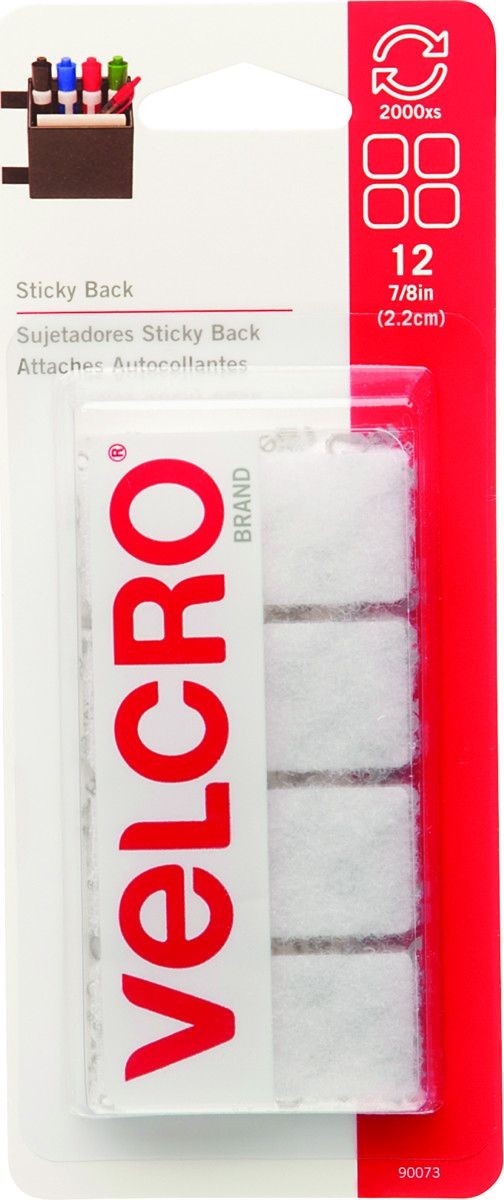 Velcro Brands 90073 Sticky Back 7/8 White Square Fastener Pack Of 12