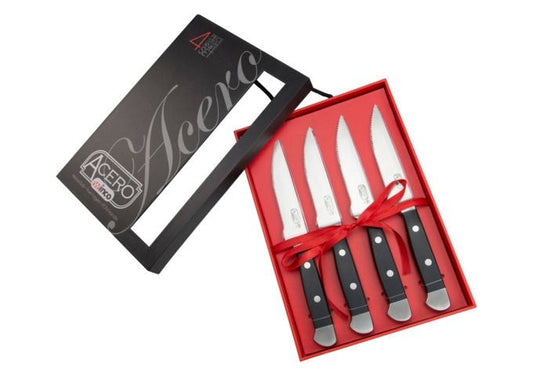 Winco Acero Gourmet Steak Knives, 4-PC Gift Box - Flatware