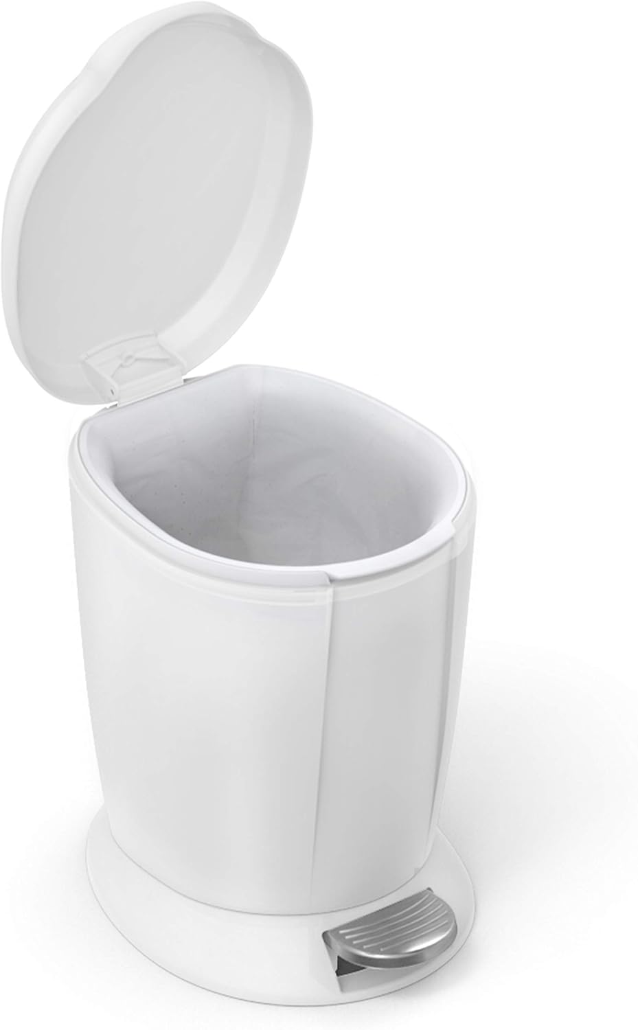 Simplehuman 6 Liter / 1.6 Gallon Compact Plastic Round Bathroom Step Trash Can, White